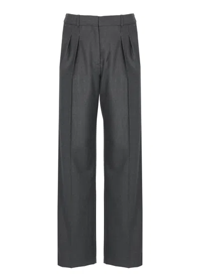 Loulou De Saison Tailored Straight-leg Wool Pants With Pleated Front In Gray