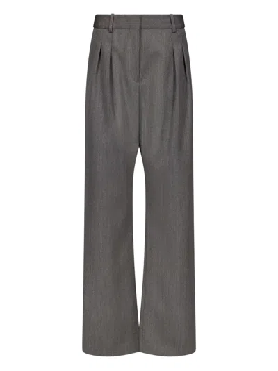 Loulou De Saison Tara Double-pleated Wool Trousers In Gray