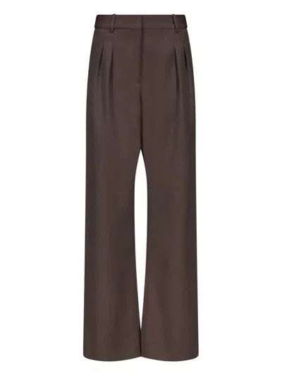 Loulou De Saison Tara Pleated Twill Trousers In Brown