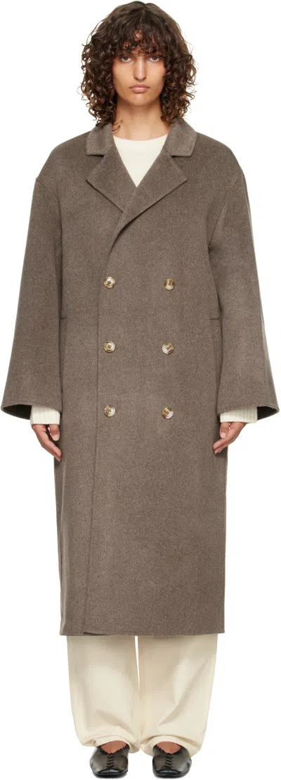 Loulou De Saison Taupe Borneo Lds Wool Drap Coat In Brown