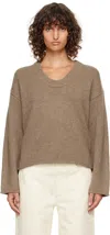 Loulou De Saison Taupe Derry Plunging U Neck Sweater In Brown