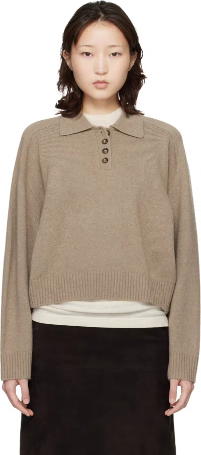 Loulou De Saison Homere Embroidered Cashmere Polo Sweater In Brown