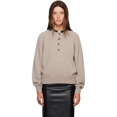 Loulou De Saison Taupe Malo Oversized Henley Sweater In Coast Beige