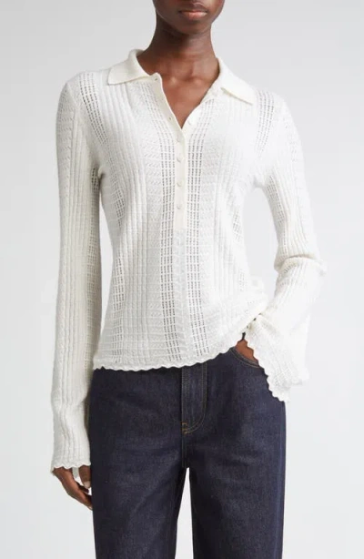 Loulou De Saison Tiha Fine Knit Polo Sweater In White