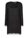 Loulou De Saison Tina Fringed Long-sleeve Mini Dress In Black