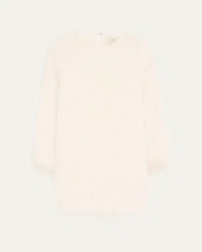 Loulou De Saison Tina Fringed Long-sleeve Mini Dress In Neutral