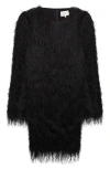 Loulou De Saison Tina Fringed Long-sleeve Mini Dress In Black