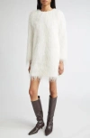 Loulou De Saison Tina Fringe Long-sleeve Mini Dress In White