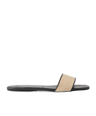 Loulou De Saison Trimmed Raffia Slides In Neutral