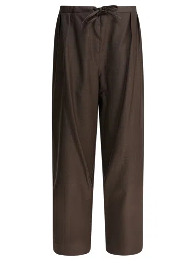 Loulou De Saison Wide Fit Cove Virgin Wool Pants In Brown