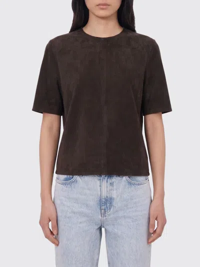 Loulou De Saison Zaida Suede Boxy T-shirt In Brown