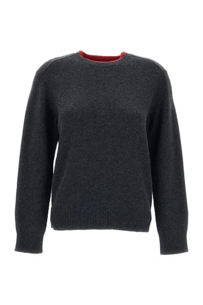 Loulou De Saison Two-tone Cashmere Crewneck Sweater With Contrast Trim In Black