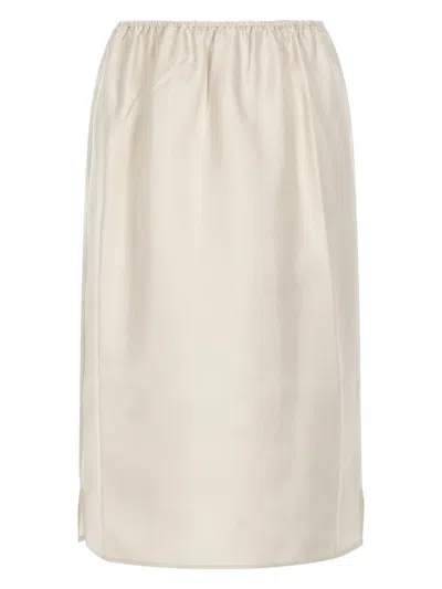Loulou De Saison Elastic-waist Silk Midi Skirt In Neutral
