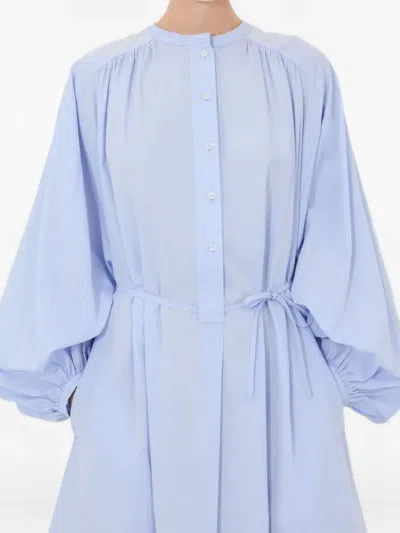 Loulou De Saison Midi-length Shirt Dress With Balloon Sleeves And Mandarin Collar In Blue