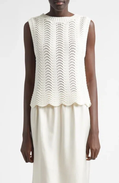 Loulou De Saison Vittoria Open Knit Cotton Sleeveless Sweater In White