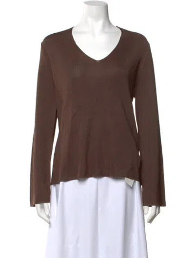 Pre-owned Loulou De Saison V-neck Long Sleeve Top In Brown