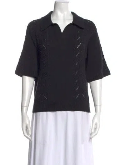 Pre-owned Loulou De Saison V-neck Short Sleeve Polo In Black