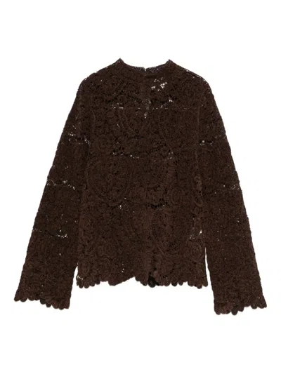 Loulou De Saison Wade Lace Sweater In Brown