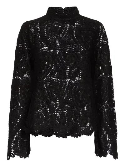Loulou De Saison Wade Velvet Silk Lace Knit Top In Black