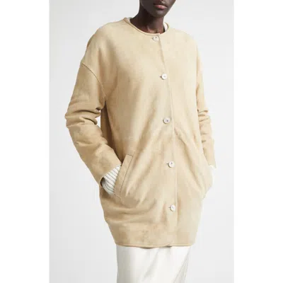 Loulou De Saison Waren Oval Goatskin Suede Coat In Nude