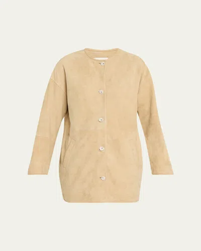 Loulou De Saison Waren Suede Collarless Jacket In Brown