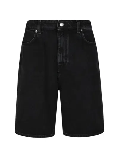 Loulou De Saison Isu Denim Shorts Woman Washed Grey In Black
