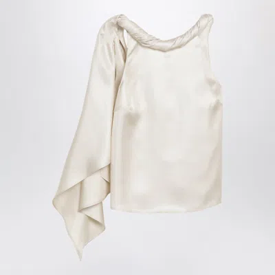 Loulou De Saison Wilma Silk Twill Top With A Twisted Collar And Scarf Detail In White