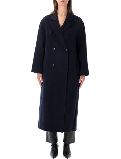 Loulou De Saison Double-breasted Long Coat In Wool And Cashmere Blend In Blue