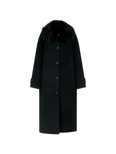 Loulou De Saison Yrsa Mantel Mit Abnehmbarem Kragen Aus Faux Fur In Black