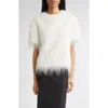 Loulou De Saison Zaro Short Sleeve Fringe Top In White