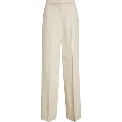 Loulou De Saison Zora Textured Twill Straight Leg Trousers In Ivory