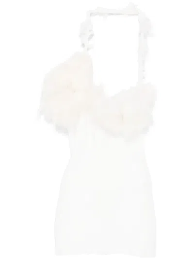 Loulou Studio Faux-fur Detailed Mini Dress In White