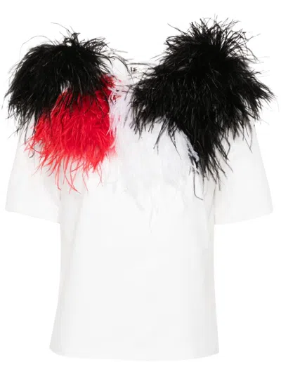 Loulou Studio Feather-detail T-shirt In White