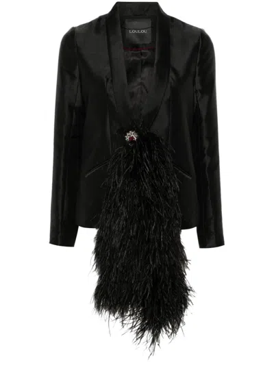 Loulou Studio Feather-sash Blazer In Black