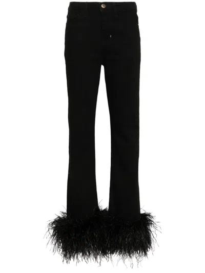 Loulou Studio Feather-trim Jeans In Black
