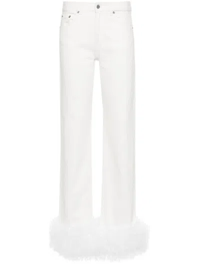 Loulou Studio Feather-trim Jeans In White