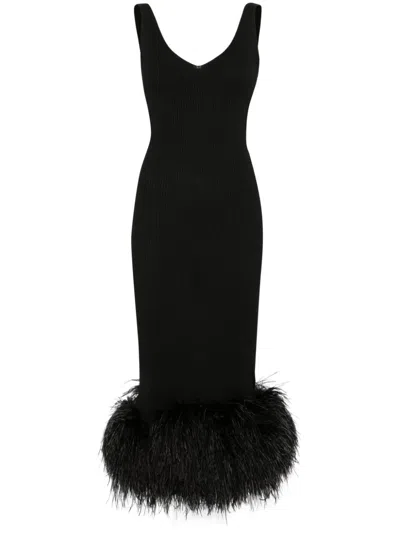 Loulou Studio Feather-trim Maxi Dress In Black