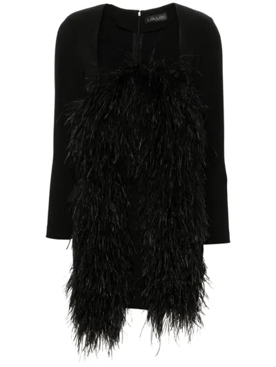 Loulou Studio Feather-trim Mini Dress In Black