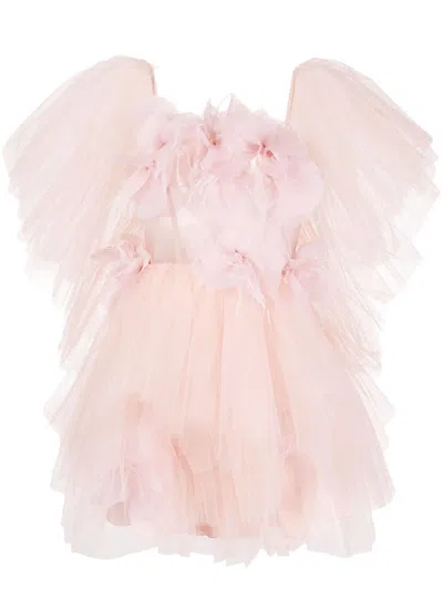 Loulou Floral Appliqué Tulle Minidress In Pink