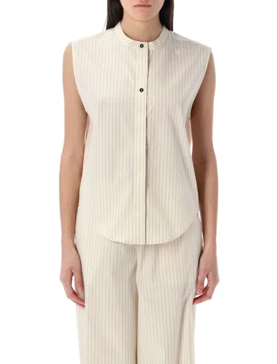 LOULOU STUDIO IVORY STRIPED SLEEVELESS SHIRT