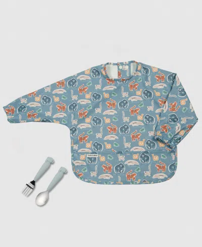 Loulou Lollipop Baby Long Sleeve Bib Kids Utensil Set In Blue