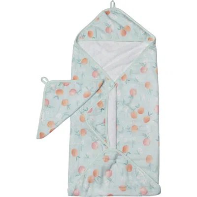 Loulou Lollipop Print Muslin Hooded Towel & Washcloth Set In Multi Blue