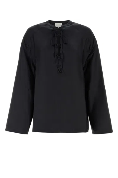 Loulou Studio Silk Blouse With 3/4 Sleeves And Tie Detail In Black
