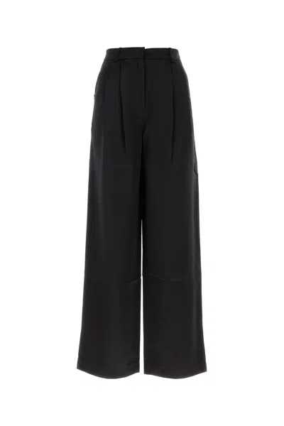 LOULOU STUDIO PANTALONE DALLA GAMBA AMPIA VIONE IN RASO NERO DONNA