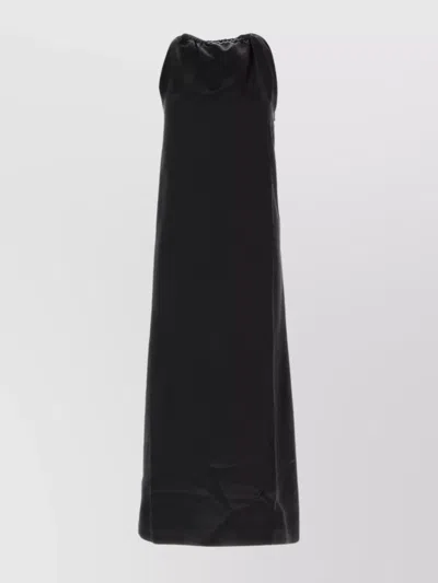 Loulou Satin Morene Dress Keyhole Neckline In Black