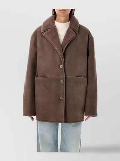 Loulou Studio Shearling Lapin Collar Jacket In Brown