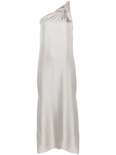 Loulou Studio Silk One Shoulder Draped Floor-length Dress In Gray