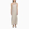 Loulou Studio Adela Midikleid Aus Seiden-twill Mit Asymmetrischer Schulterpartie In Metal