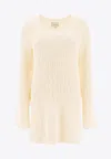Loulou Studio Textured White Dress With Long Sleeves In Burgundy