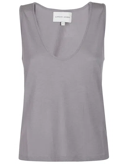 Loulou Studio Albia Plunging Tank Top In Concrete Grey